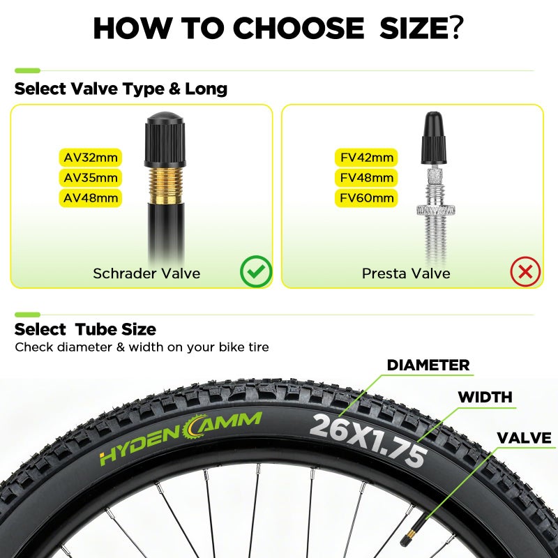 Hydencamm 2 Pack 26x1.75/2.125 Bike Tire Tube, 26x1.75 26x1.95 26x2.10 26x2.125 with 48mm Schrader Valve, Butyl Bike Tube 26 x 1.95 with 2PCS Levers, for MTB and Cruisers, City Bikes, Road Bikes - Image 2