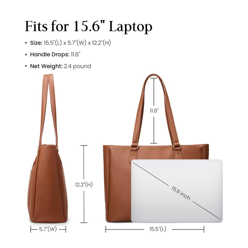 befen Real Leather Work Tote Bag for Women Multi-Pockets Shoulder Totes Purse Satchel Office Bags Handbag with Cup Holder for Work & Travel Cognac Brown - Image 5