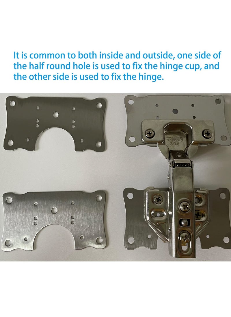 KASTWAVE Cabinet Hinge Repair Plate, Stainless Steel Hinge Repair Kits with Mounting Screws Wooden for Protecting Furniture and Kitchen Cabinet 4 Half Hole  - Image 3