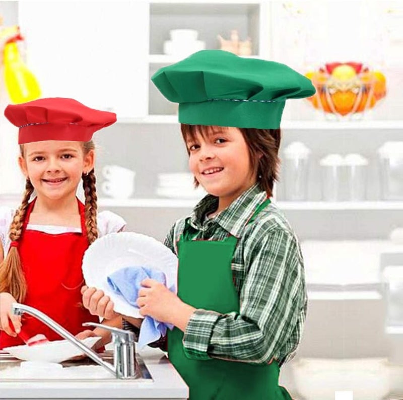 multifuns 2 Sets Green&Red Kids Apron and Chef Hat Set-Childrens Kids Apron for Girls Boys Cooking Painting Baking Wear 5-12 Ages. - Image 5