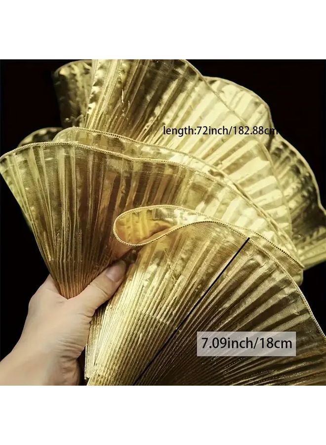 Golden Metallic Luster Wave Large Lace Pleated Ruffles Fabric 2 Yards - Image 4