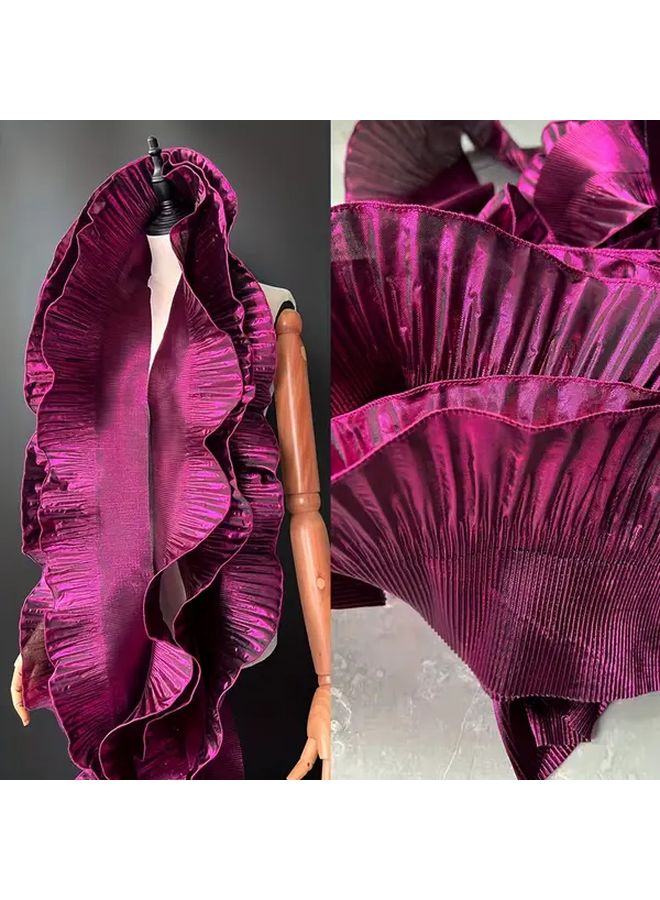 Golden Metallic Luster Wave Large Lace Pleated Ruffles Fabric 2 Yards - Image 2