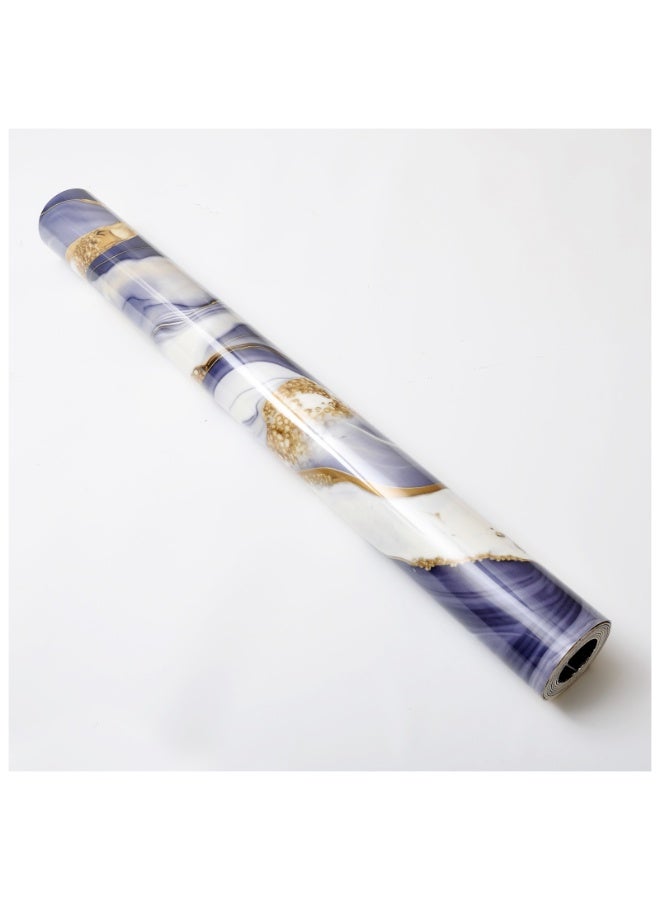 brievo Thick Foam Self-Adhesive Wall Sticker Roll – Modern Indigo & Gold Agate Marble Design, 120cm × 300cm – Waterproof, Soundproof & Anti-Collision Peel & Stick Home Décor - Image 2
