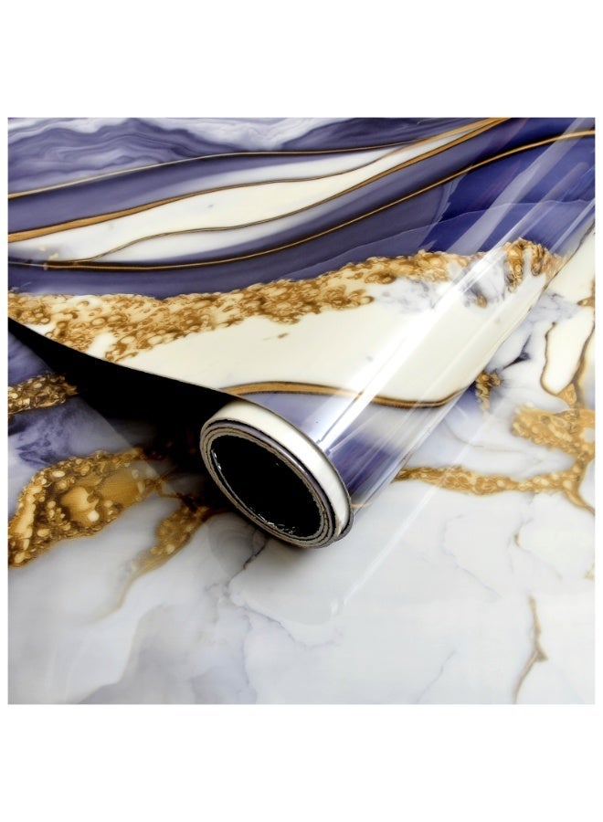 brievo Thick Foam Self-Adhesive Wall Sticker Roll – Modern Indigo & Gold Agate Marble Design, 120cm × 300cm – Waterproof, Soundproof & Anti-Collision Peel & Stick Home Décor - Image 1