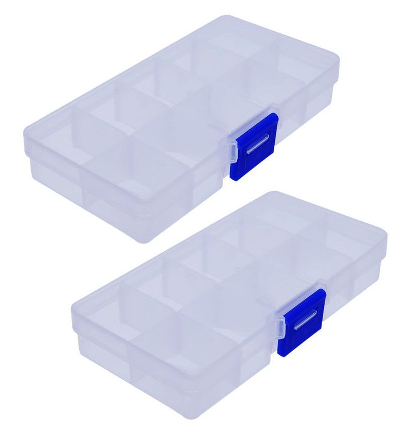 UTENEW Plastic Jewelry Organizer Box Clear Storage Bead Case for Little Crafts/Arts 2 Pack Container with 10 Grids, Small - Image 1