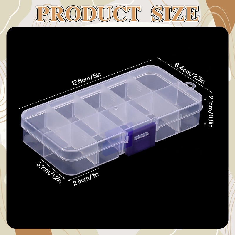 UTENEW Plastic Jewelry Organizer Box Clear Storage Bead Case for Little Crafts/Arts 2 Pack Container with 10 Grids, Small - Image 2