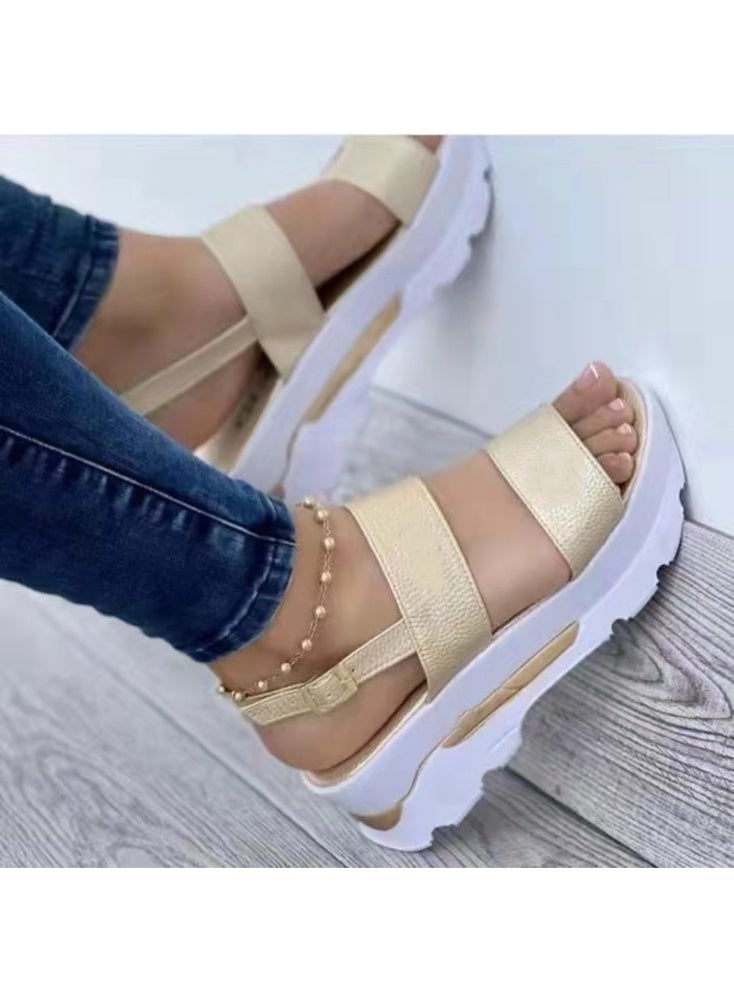 NIBEMINENT Women's Designer Wedges Platform Sandals  Summer  Casual Beach Heeled Sandal Elegant Shoes Buckle Strap Footwear Slippers 