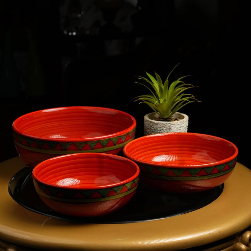 Caffeine Ceramic Handmade Rustic Brown Serving Bowl Set of 3 - Image 1