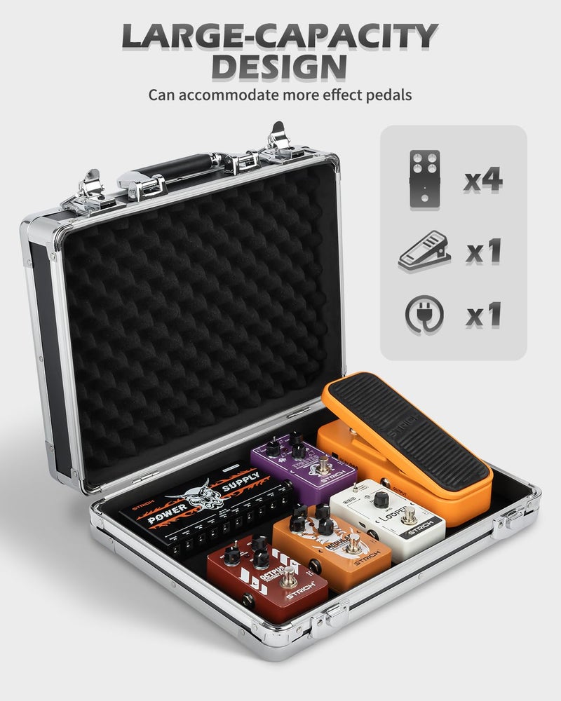 STRICH Guitar Pedal Case MINI+14, 14.96" x 11.02" x 3.94" Aluminum Locking Effect Pedal Case with Mounting Tape, Compatible with Single Pedals & Multi-Effects - Image 2