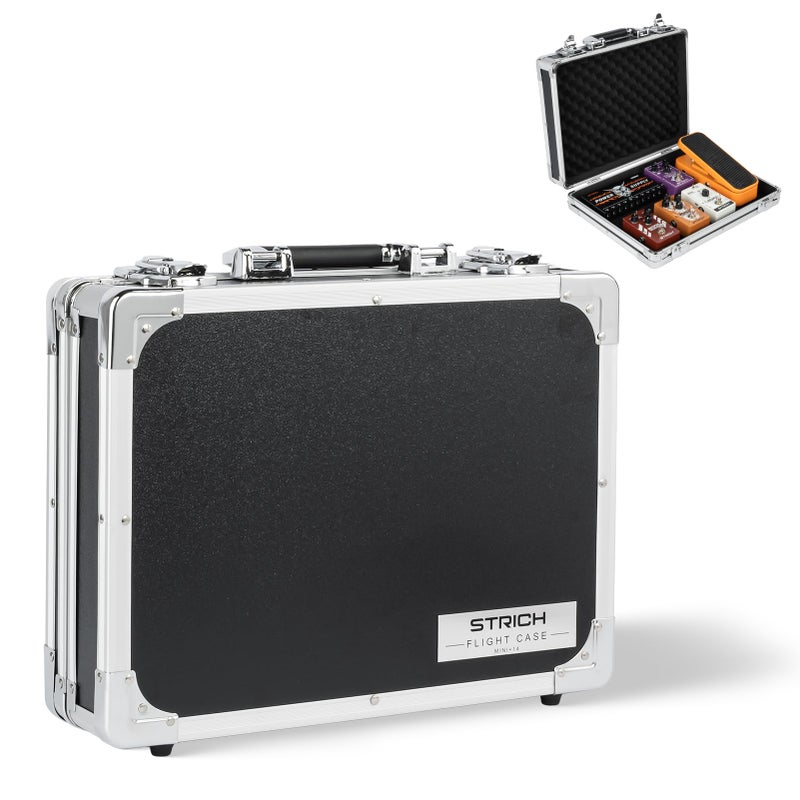 STRICH Guitar Pedal Case MINI+14, 14.96" x 11.02" x 3.94" Aluminum Locking Effect Pedal Case with Mounting Tape, Compatible with Single Pedals & Multi-Effects - Image 1