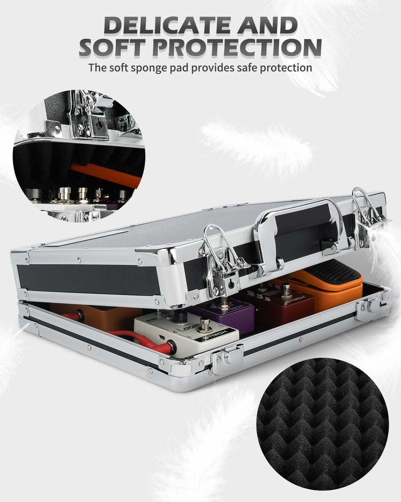 STRICH Guitar Pedal Case MINI+14, 14.96" x 11.02" x 3.94" Aluminum Locking Effect Pedal Case with Mounting Tape, Compatible with Single Pedals & Multi-Effects - Image 3