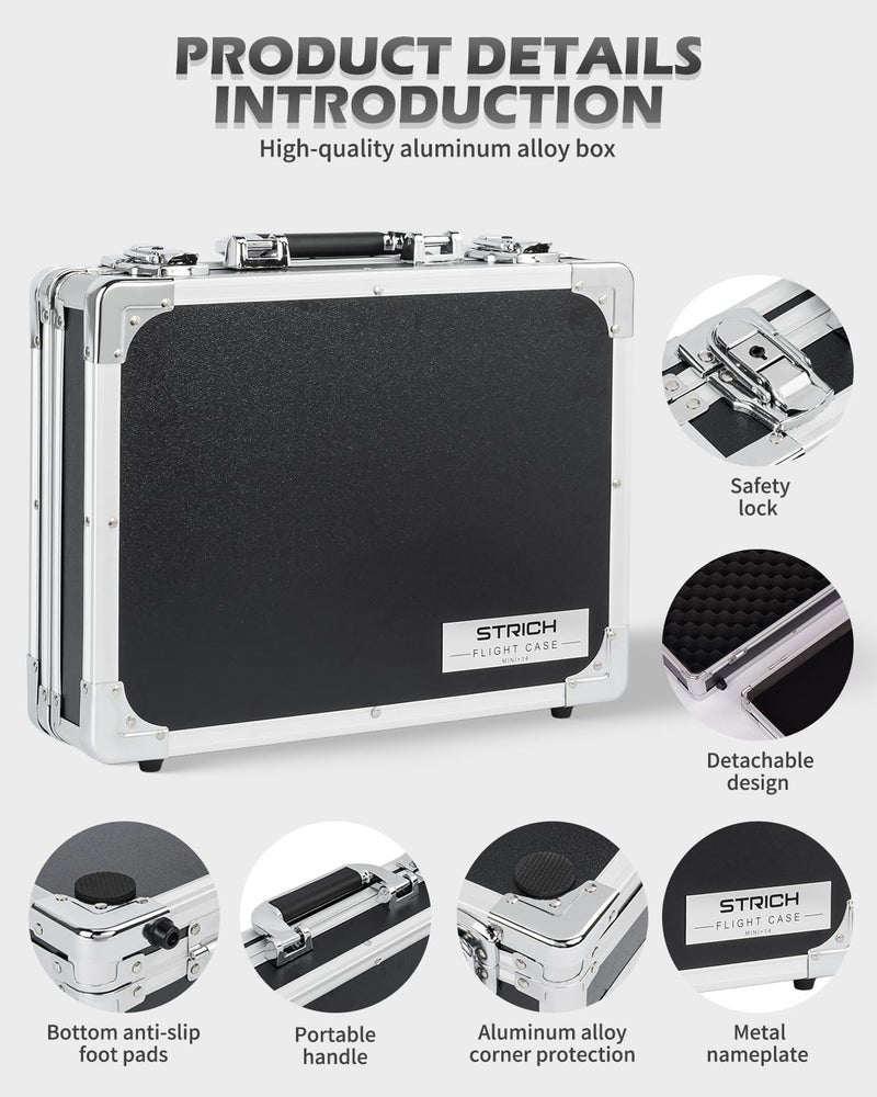 STRICH Guitar Pedal Case MINI+14, 14.96" x 11.02" x 3.94" Aluminum Locking Effect Pedal Case with Mounting Tape, Compatible with Single Pedals & Multi-Effects - Image 4