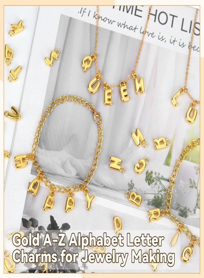 SelfTek 52Pcs 18K Gold Filled A-Z Alphabet Letters Charms for Jewelry Making, Gold Letter Charm Pendant Beads,3D Bubble Glitter Letters Charms DIY Bracelets & Necklaces with 130Pcs Jump Rings for Jewelry Making & 2 Bracelets - Image 5