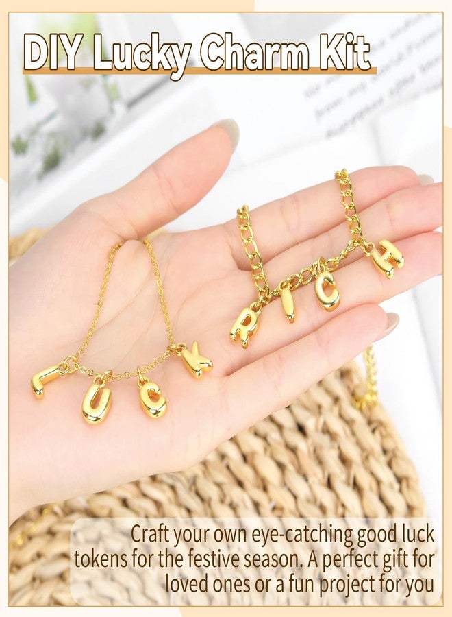 SelfTek 52Pcs 18K Gold Filled A-Z Alphabet Letters Charms for Jewelry Making, Gold Letter Charm Pendant Beads,3D Bubble Glitter Letters Charms DIY Bracelets & Necklaces with 130Pcs Jump Rings for Jewelry Making & 2 Bracelets - Image 2