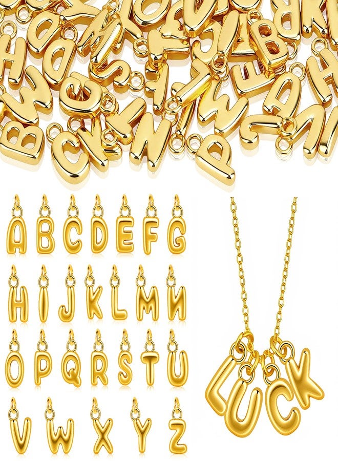SelfTek 52Pcs 18K Gold Filled A-Z Alphabet Letters Charms for Jewelry Making, Gold Letter Charm Pendant Beads,3D Bubble Glitter Letters Charms DIY Bracelets & Necklaces with 130Pcs Jump Rings for Jewelry Making & 2 Bracelets - Image 1