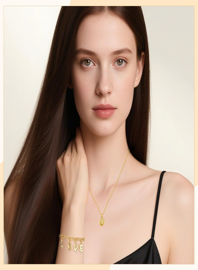 SelfTek 52Pcs 18K Gold Filled A-Z Alphabet Letters Charms for Jewelry Making, Gold Letter Charm Pendant Beads,3D Bubble Glitter Letters Charms DIY Bracelets & Necklaces with 130Pcs Jump Rings for Jewelry Making & 2 Bracelets - Image 3