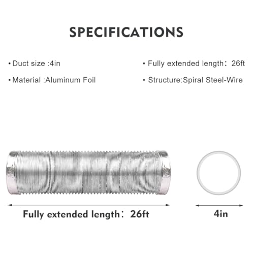 YIJUHOU 4-Inch Dryer Vent Hose 26FT, Flexible Aluminum Duct with 2 Clamps, Heavy-Duty Four Layer Protection for HVAC Ventilation and Exhaust - Image 3