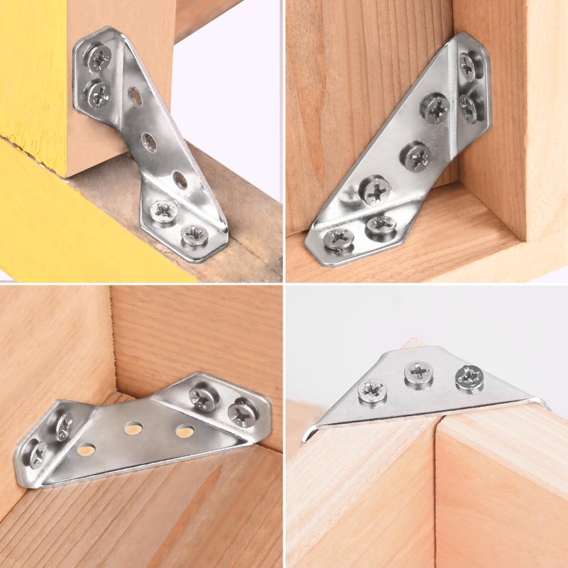 Plusroc 24-Pack Universal Stainless Steel Furniture Corner Connectors With Screws - Heavy Duty Triangular Support Brackets For Wood Furniture  Drawers  Cabinets  Tables  And Chairs - Image 5