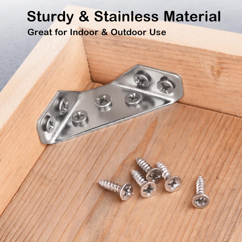 Plusroc 24-Pack Universal Stainless Steel Furniture Corner Connectors With Screws - Heavy Duty Triangular Support Brackets For Wood Furniture  Drawers  Cabinets  Tables  And Chairs - Image 4