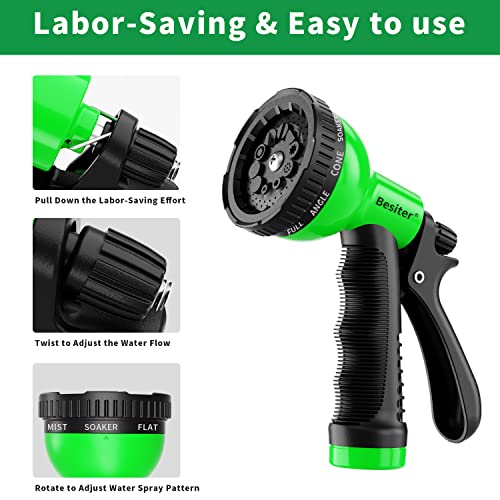 Besiter Garden Hose Nozzle Sprayer: 2 Pack 10 Watering Patterns Water Hose Spray Nozzles for Garden Hose Heavy Duty Hose Head Hose Attachment for Garden Hose YellowGreen - Image 3