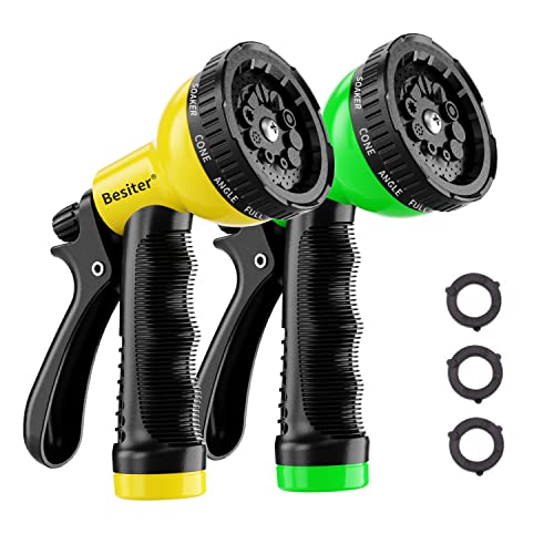 Besiter Garden Hose Nozzle Sprayer: 2 Pack 10 Watering Patterns Water Hose Spray Nozzles for Garden Hose Heavy Duty Hose Head Hose Attachment for Garden Hose YellowGreen - Image 1