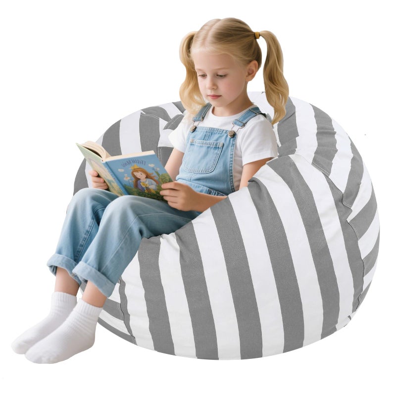 COMAX Bean Bag Chair for Kids, Kid Beanbag Chair Cute, Cotton Canvas Lazy Chair with Shredded Foam Filling, Stuffed Floor Sofa Couch for Boys and Girls, Grey - Image 1