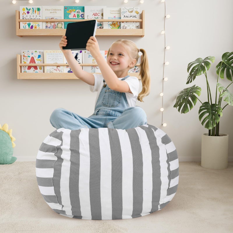 COMAX Bean Bag Chair for Kids, Kid Beanbag Chair Cute, Cotton Canvas Lazy Chair with Shredded Foam Filling, Stuffed Floor Sofa Couch for Boys and Girls, Grey - Image 2
