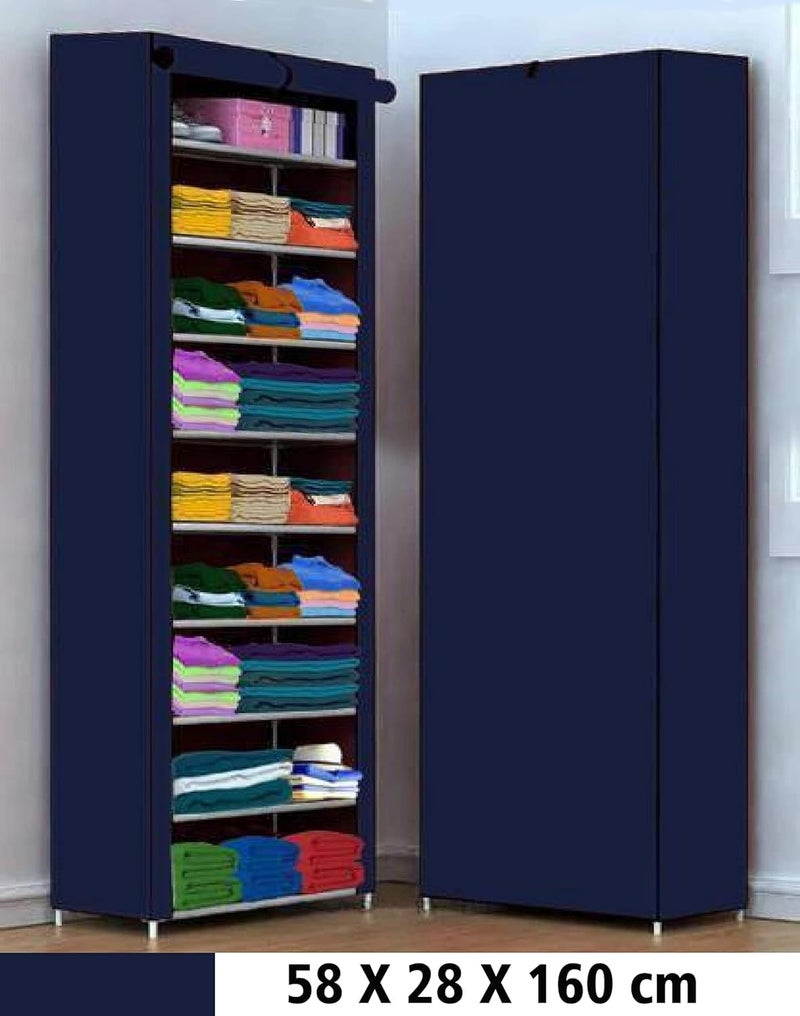 Jaffix Multipurpose Baby Wardrobe/Cabinet/Multipurpose Storage Rack, Foldable, Collapsible Fabric Wardrobe Organizer for Clothes (Plastic and Non Woven Fabric) (Blue, 9 - Layer) - Image 2