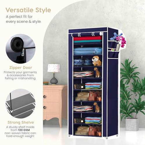 Jaffix Multipurpose Baby Wardrobe/Cabinet/Multipurpose Storage Rack, Foldable, Collapsible Fabric Wardrobe Organizer for Clothes (Plastic and Non Woven Fabric) (Blue, 9 - Layer) - Image 5
