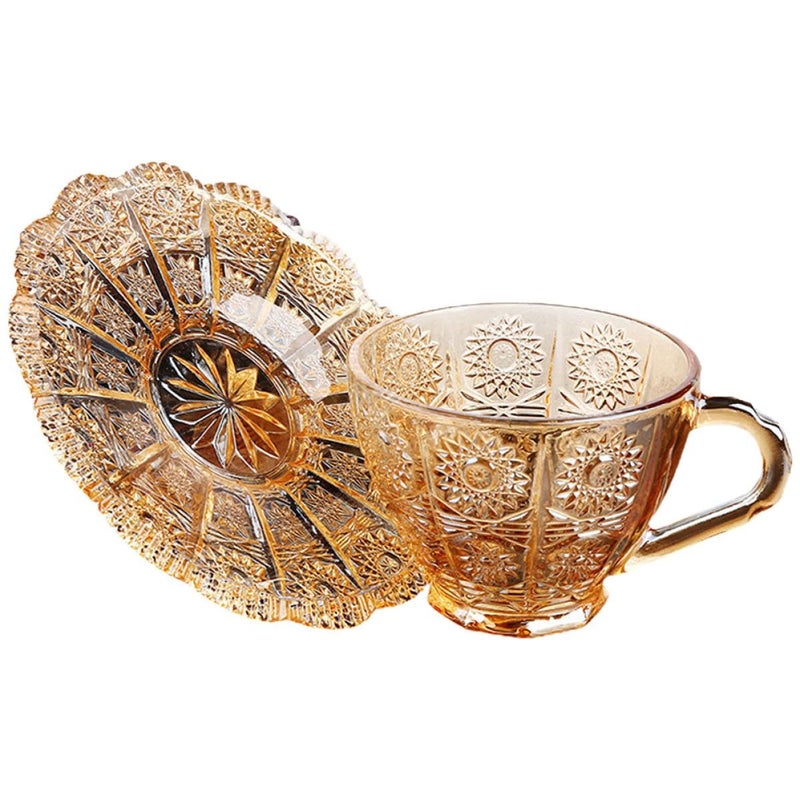 Vintage Amber Glass Coffee Cup and Saucer Set for Afternoon Tea Home Cafe Use - Image 2