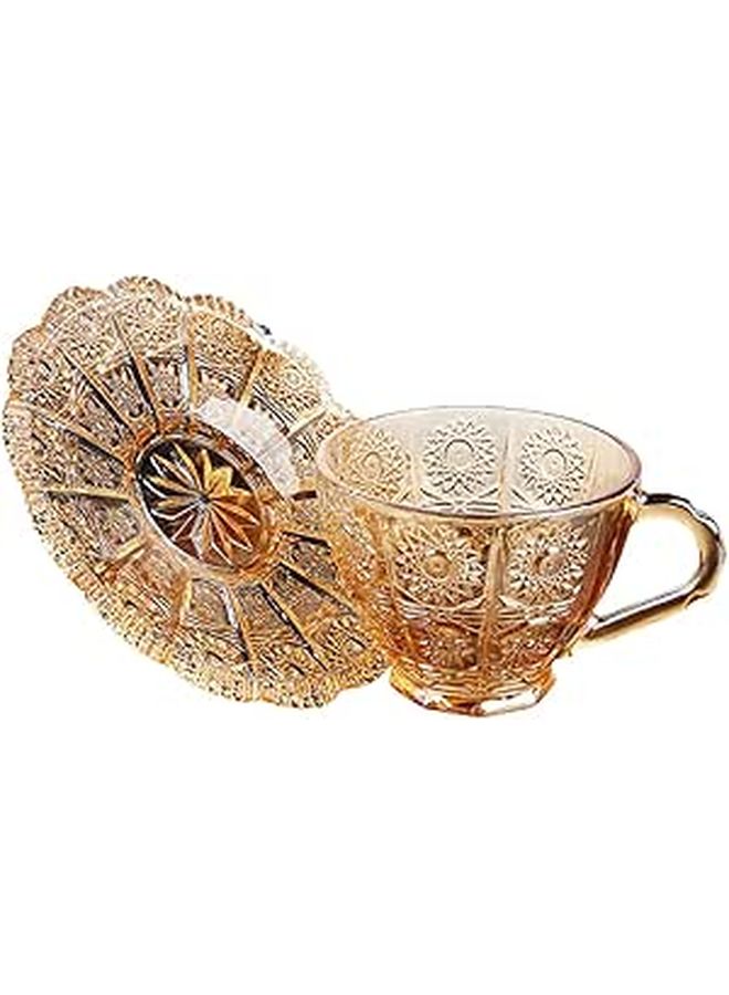 Vintage Amber Glass Coffee Cup and Saucer Set for Afternoon Tea Home Cafe Use - Image 1