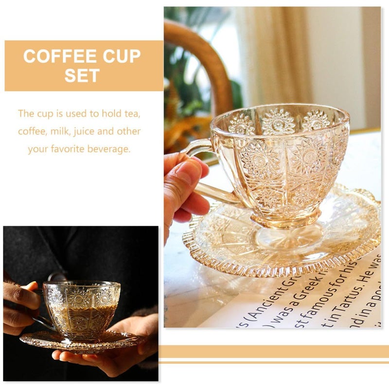 Vintage Amber Glass Coffee Cup and Saucer Set for Afternoon Tea Home Cafe Use - Image 4