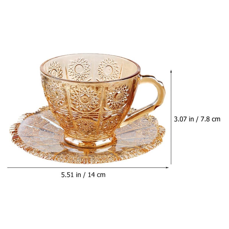 Vintage Amber Glass Coffee Cup and Saucer Set for Afternoon Tea Home Cafe Use - Image 3