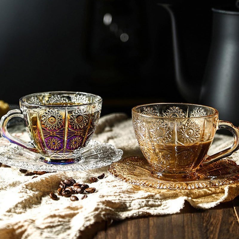 Vintage Amber Glass Coffee Cup and Saucer Set for Afternoon Tea Home Cafe Use - Image 5
