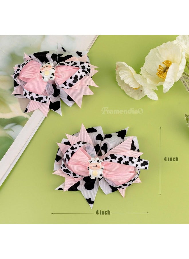 Framendino Framendino, 2 Pack Pink Cow Print Hair Bow Clips Bows Grosgrain Ribbon Alligator Moo Bowknot Barrettes Pins for Accessories  - Image 2
