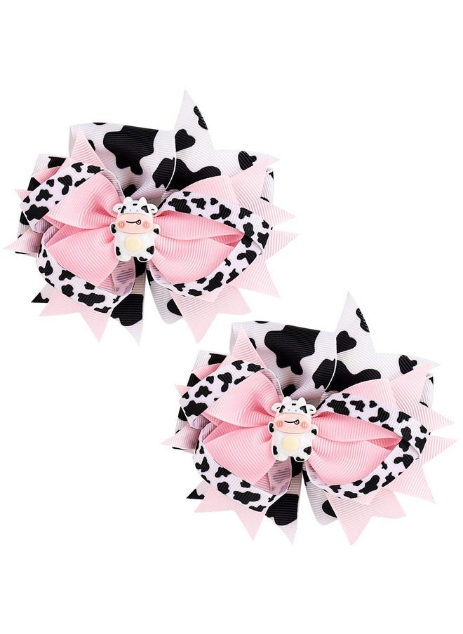 Framendino Framendino, 2 Pack Pink Cow Print Hair Bow Clips Bows Grosgrain Ribbon Alligator Moo Bowknot Barrettes Pins for Accessories  - Image 1