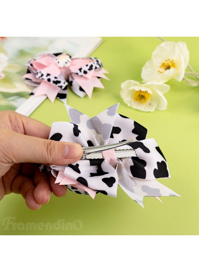 Framendino Framendino, 2 Pack Pink Cow Print Hair Bow Clips Bows Grosgrain Ribbon Alligator Moo Bowknot Barrettes Pins for Accessories  - Image 4