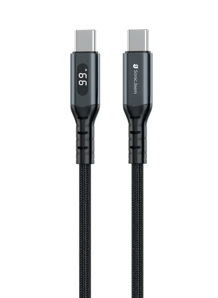 SONIC JEEM Sonic Gym Super Charging 100W TYPE-C Charging Cable with Digital Display - 1m, Black - Image 1