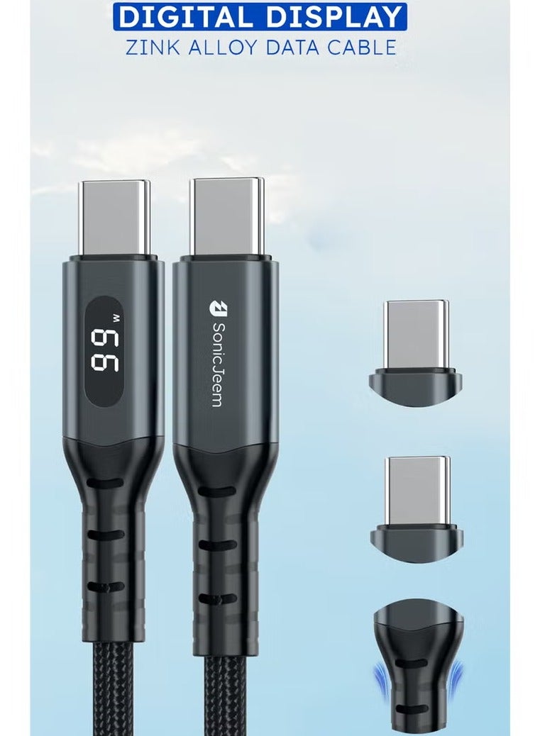 SONIC JEEM Sonic Gym Super Charging 100W TYPE-C Charging Cable with Digital Display - 1m, Black - Image 2