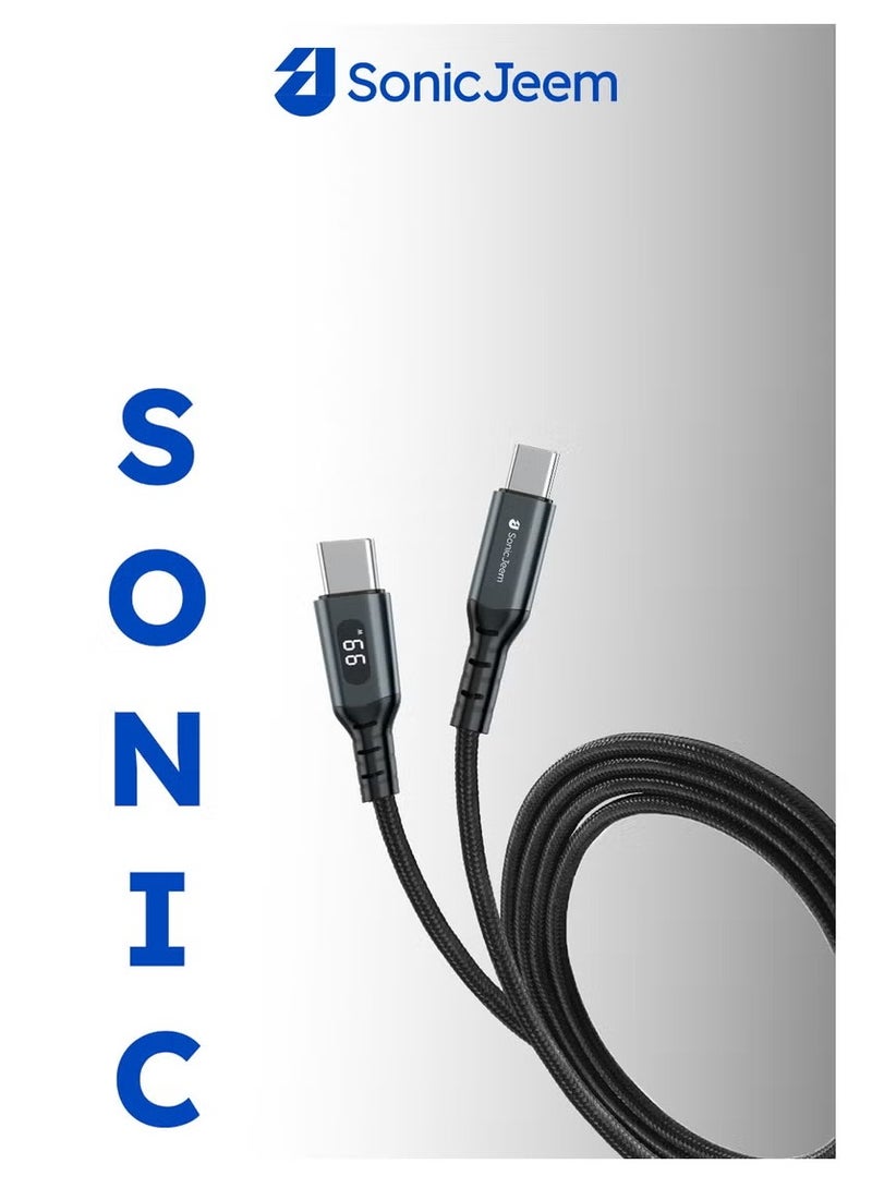 SONIC JEEM Sonic Gym Super Charging 100W TYPE-C Charging Cable with Digital Display - 1m, Black - Image 3