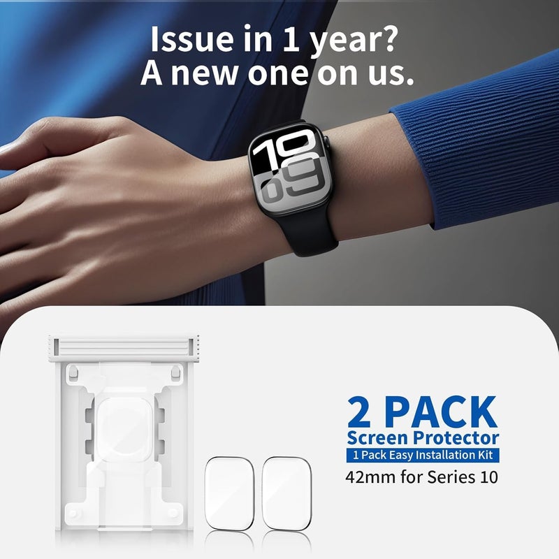 KASTWAVE 2 Pack Screen Protector for Apple Watch Series 10 46mm with Auto-Alignment Kit, HD Clarity, Scratch-Resistant, Anti-Fingerprint, Bubble-Free, Easy Installation, Ceramic Microcrystalline Film - Image 2