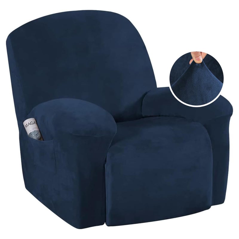 H.VERSAILTEX HVERSAILTEX Recliner Sofa Cover 1Piece Non Slip Soft High Stretch Modern Thick Velvet Plush Slipcover Form Fit Stretch Furniture Cover Recliner Sofa Slipcover Machine Washable  Navy