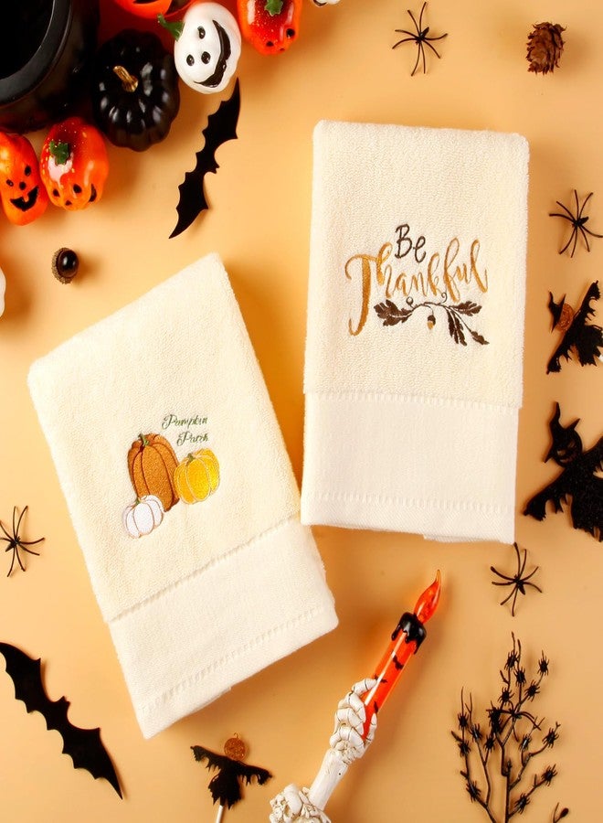 Quera 2 Pack Pumpkin Thanksgiving Hand Towels Embroidered Premium Luxury Decor Fall Bathroom Decorative Dish Set for Drying, Cleaning, Cooking, Autumn 13.7'' x 29.5'',White,Be Thankful. - Image 5