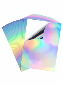 Y&D Printable Holographic Dries Quickly Waterproof Sticker Paper Rainbow Vinyl Paper, A4 Size, 8.25 x 11.7 Inches, for Inkjet Printer & Laser Printer, 20pcs  - Image 1