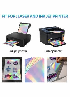 Y&D Printable Holographic Dries Quickly Waterproof Sticker Paper Rainbow Vinyl Paper, A4 Size, 8.25 x 11.7 Inches, for Inkjet Printer & Laser Printer, 20pcs  - Image 2