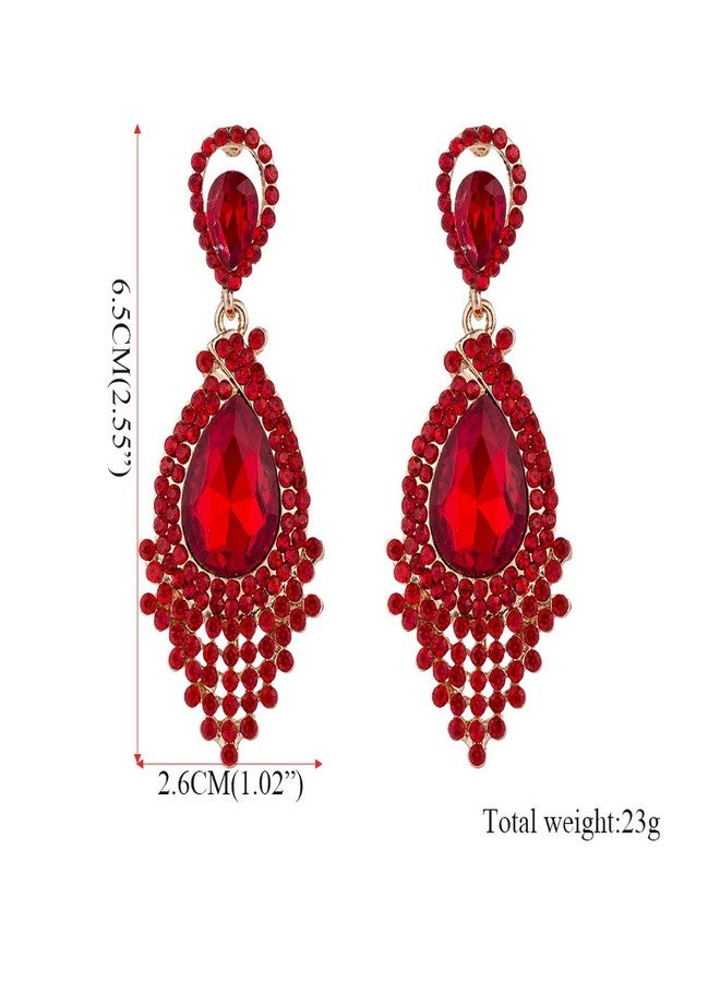YINLI Long Full Red Rhinestone Crystal Dangle Chandelier Drop Earrings Fashion Jewelry (Style04) - Image 3