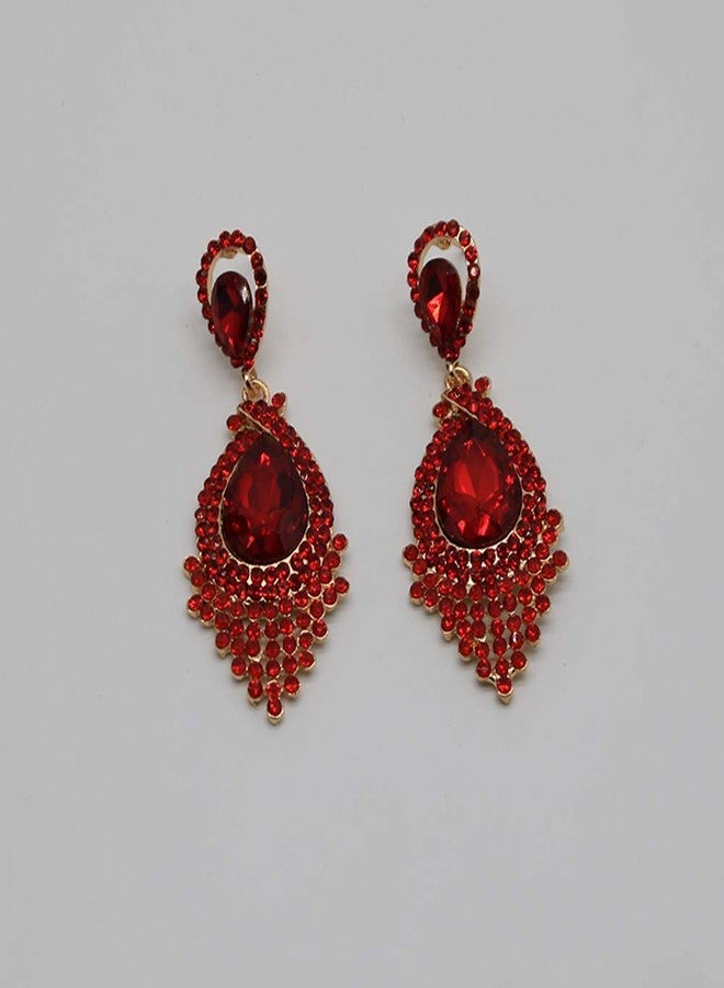 YINLI Long Full Red Rhinestone Crystal Dangle Chandelier Drop Earrings Fashion Jewelry (Style04) - Image 5