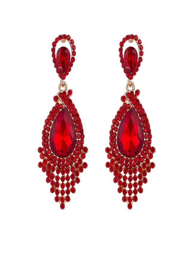 YINLI Long Full Red Rhinestone Crystal Dangle Chandelier Drop Earrings Fashion Jewelry (Style04) - Image 1