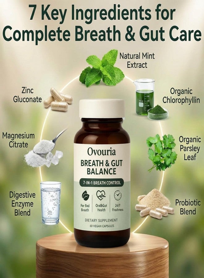 Peehss Ovouria Breath and Gut Balance, 7-in-1 Advanced Formula with Magnesium Citrate, Zinc Gluconate, Probiotic Blend, Fresh Breath, Chronic Halitosis & Gut Health, 60 Capsules - Image 3