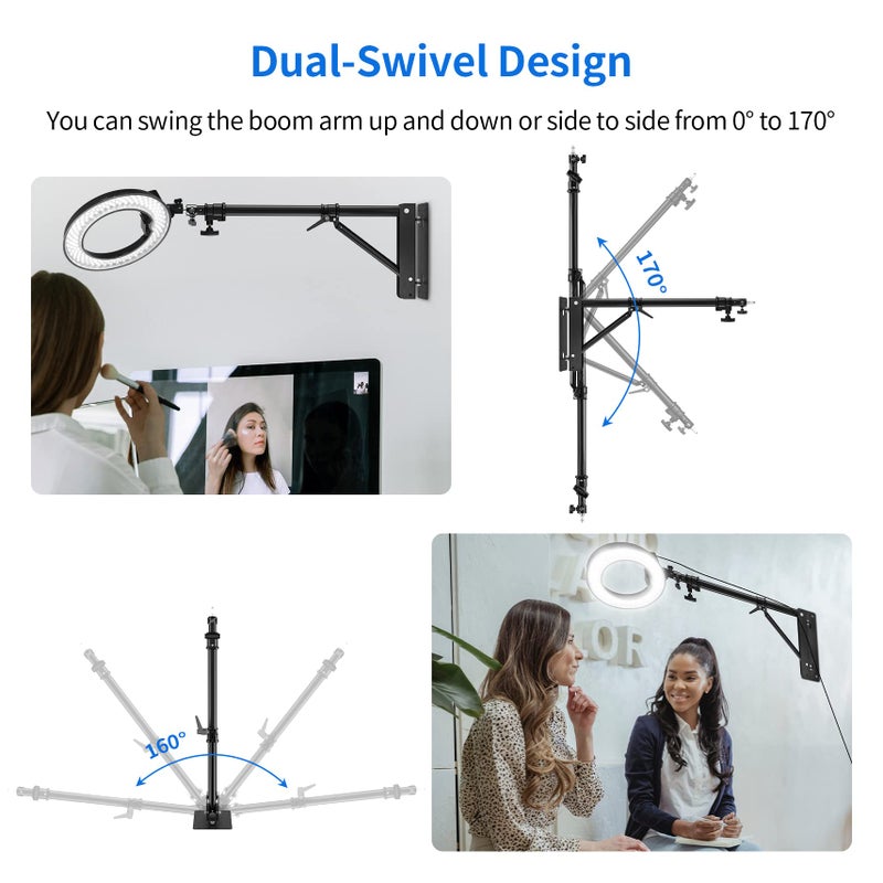 Selens Wall Mount Boom Arm with Triangle Base, Max Length 51inches/130cm Adjustable Camera Mount Up to 4.26ft for Photography Studio Video Strobe Flash, Ring Light, Softbox, Umbrella Reflector etc. - Image 3